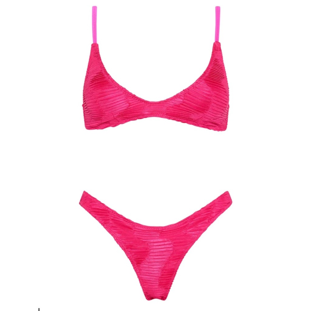 NWT XL Triangl Maia Notri Pink Bikini Top and Bottom Textured Deep Scoop Swim